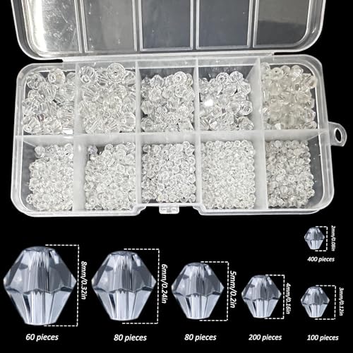FAPUMOE Clear Crystal Bicone Faceted Glass Beads (900 Pieces, 2-8mm) - Image 2