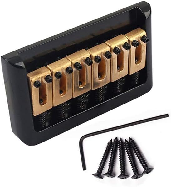 Electric Guitar Bridge Fixed Hardtail Bridge with Brass Saddle for Electric Guitar Replacement Part Black