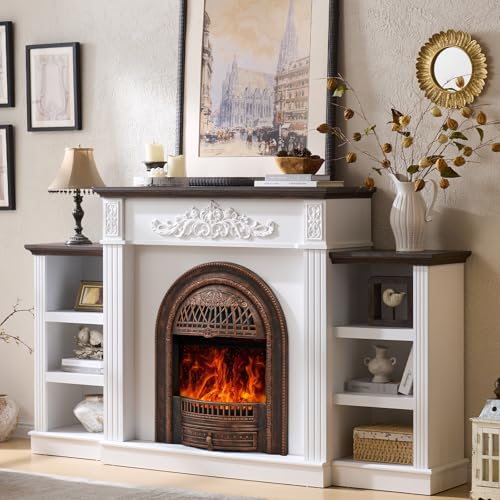 Image of 78 inch Electric Fireplace with Mantel, Fireplace Heater Entertainment Center with Storage,TV Stand with 30'' Fireplace for TVs Up to 90 Inch,Fireplace Insert for Living Room, Bedroom-Bronze Heater