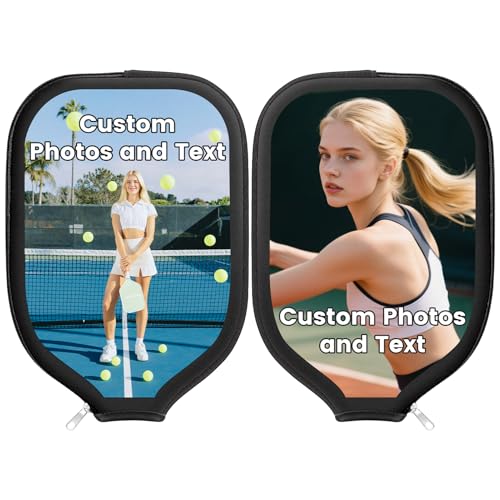 Wyleaves Personalized Pickleball Paddle Covers, Custom Universal Case Zippered Racket Sleeve with Photo Text, Neoprene Paddle Cover, Paddle Storage Bag, 8.7x12 inches
