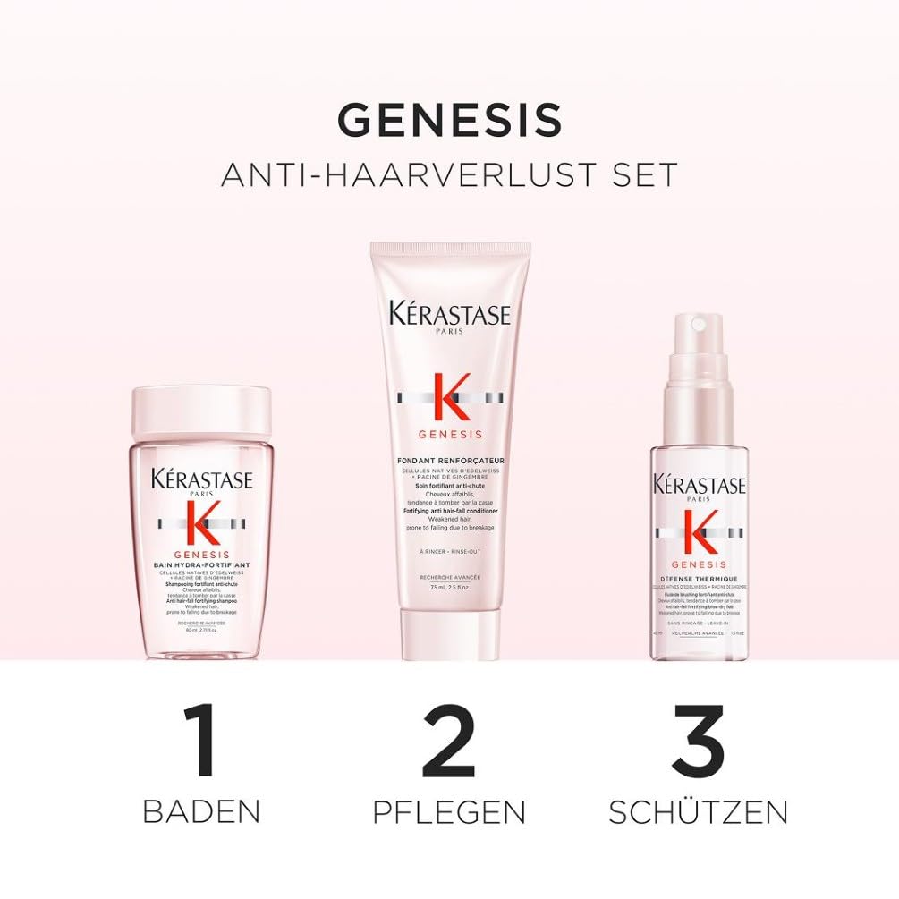 Kérastase, Genesis, Pflegeroutine mit Shampoo, Haarspülung & Hitzeschutzspray, Probierset für feines und brüchiges Haar, Gegen Haarverlust und Haarbruch