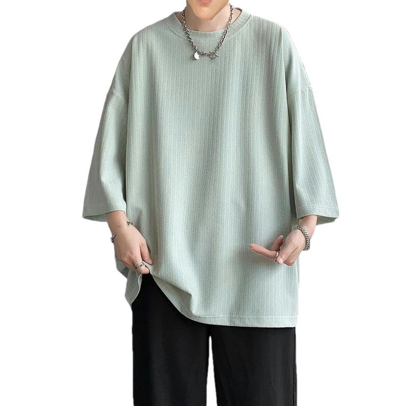 T-shirt homme soie de glace anti-transpiration manches mi-longues t-shirt été respirant et fluide
