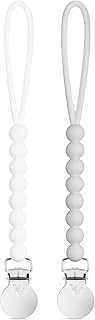 Ryan & Rose Cutie Clip 2 Pack - Pacifier Clip Holder Silicone (Judy-White/Judy-Grey)