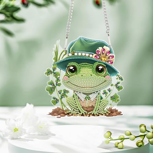 Image of AiYuanzsh Frog Diamond Painting Pendant Kit, 5D DIY Diamond Art Hanging Ornament with Chain, Paint by Number Acrylic Wall Decor, Craft Gift for Adults