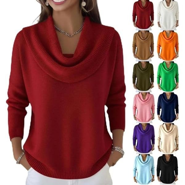 Cowl Neck Sweater for Women Cozy Knit Pullover Sweaters Warm Winter Casual Long Sleeve Cashmere Sweater