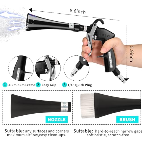 Tornado Dry Cleaning Gun with Brass Adjustable Air Flow Nozzle,Air Blower Gun Quickly Blasts Dirt and Dust from Surface Works with Air Compressor Black