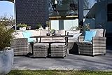 [page_title]-Outzone RuhDich, Sitzgruppe Gartenset für 8 Personen, Sofas Sessel, 2 Hocker, Dicke Polsterung, Tisch mit Glasplatte, Polyrattan