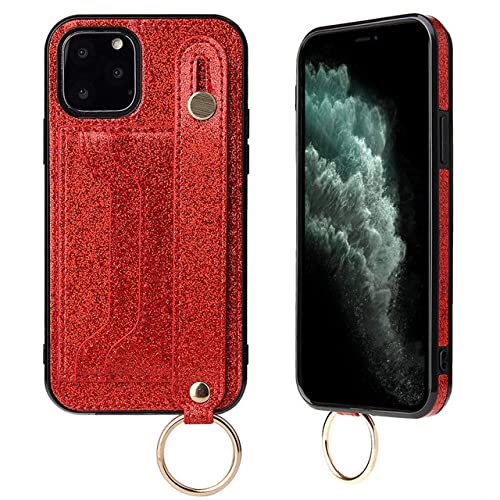 Étui portefeuille iPhone X BSAPP rouge en cuir avec dragonne scintillante