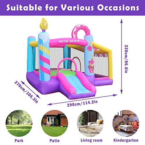 Doctor Dolphin Inflatable Bounce House, Outdoor Indoor Bounce House with Blower, Jumping and Slide Bouncy Castle House for Kids Toddlers Babies Children