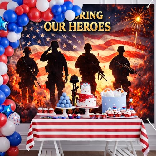 Image of BlissYard Veterans Tribute Backdrop Military Appreciation Decorations Honoring Our Heroes Patriotic Banner 8x6ft Veterans Day Appreciation Decor 4th of July Independence Day Party Decoration