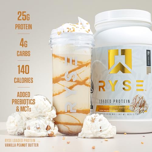 Image of RYSE Loaded Protein Powder - Vanilla Peanut Butter - 25g Whey Protein Isolate & Concentrate with Prebiotic Fiber & MCTs - Low Carb, Low Sugar, Digestive-Friendly - 27 Servings / 2 lb Tub