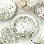 JarThenaAMCS 100Pcs Spring Wildflower Party Supplies Kit Green Wild Floral Tableware Set Vintage Flower Disposable Dinnerware Forks Paper Napkins Plates for 25 Guests Birthday Wedding Favors - Image 3