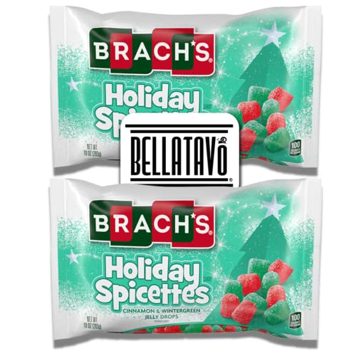 Spice Drops Christmas Candy Bundle. Includes Two-10 oz Bags of Brachs Holiday Spicettes Plus a BELLATAVO Fridge Magnet! Each Bag Contains Red and Green Gumdrops in Cinnamon and Wintergreen Flavors.