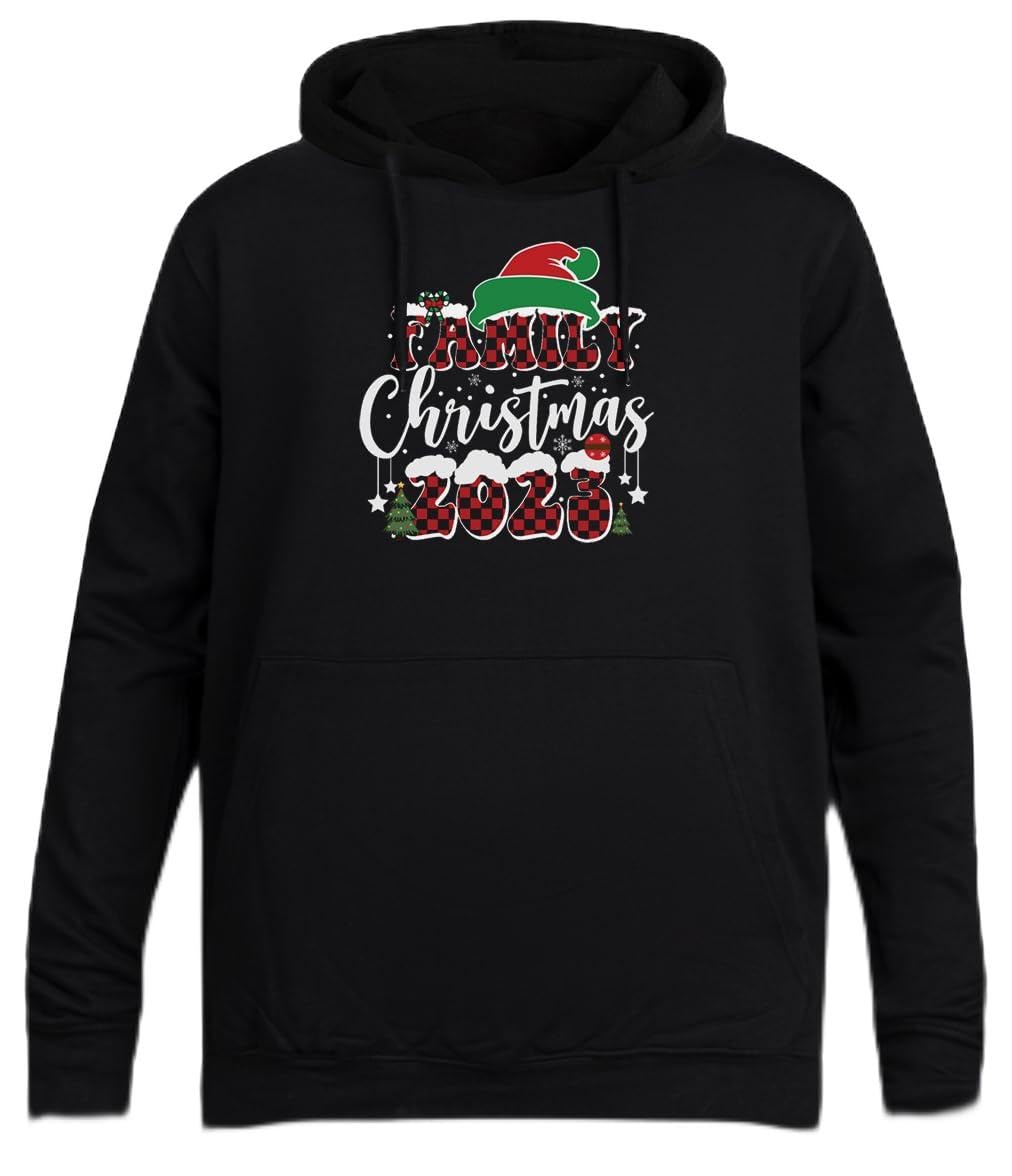 Family Christmas 2023 Pull À Capuche Noir Unisexe sans Genre