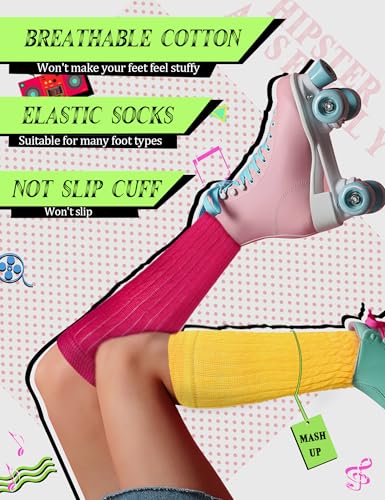 Image of Neon Slouch Scrunch Socks 3 Pairs 80s Accessories for Women, Neon Women's Leg Warmers Heavy Soft Extra Long Socks