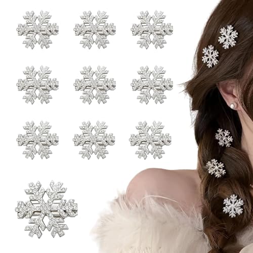 10 Pcs Sparkly Rhinestone Snowflake Hair Clip Hair Barrettes Christmas Metal Alligator Clips Hair Accessories for Women Princess Long Thick Hair Winter Xmas Hairpins Christmas Party Gifts