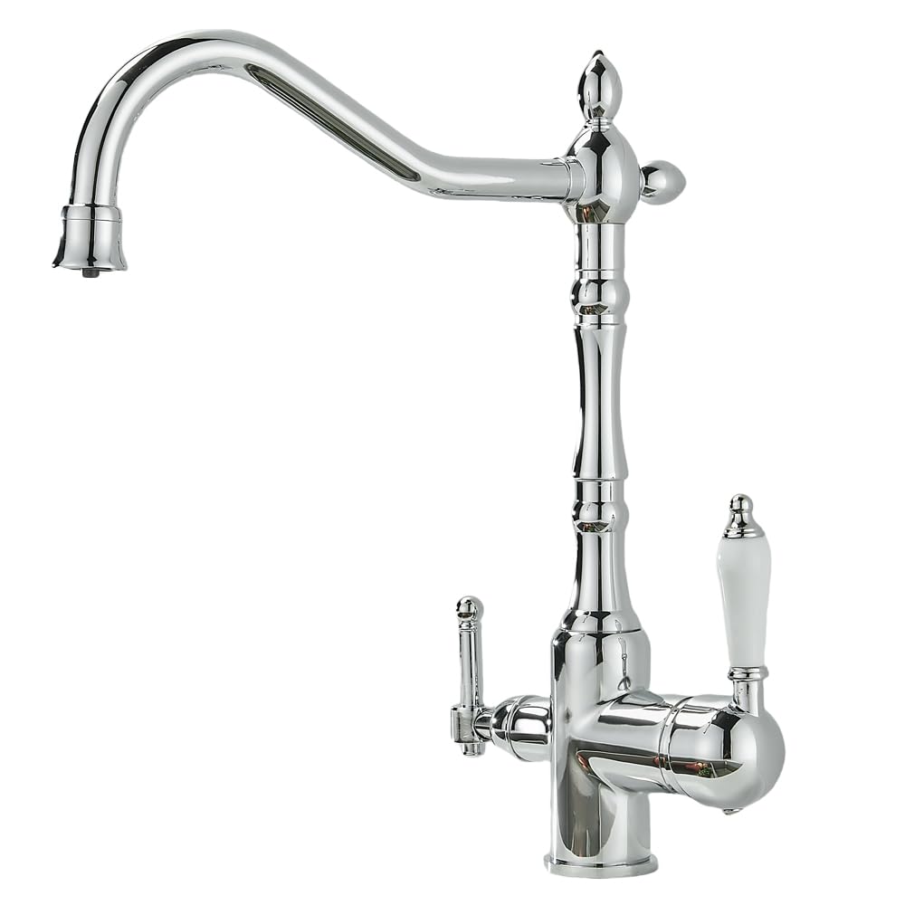 Weirun Chrome Kitchen Tap With Filter 360° Swivel Antique Vintage Kitchen Sink Tap Dual Handle 1 Hole Kitchen Mixer Tap,Drinking Water Tap, 3 In1 Kitchen Mixer Tap With Drinking Filtered Water Outlet