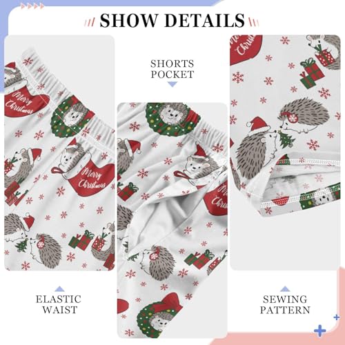 ZZXXB Merry Christmas Hedgehog Snow Boys Long Pants Soft Trousers Elastic Waist Kids Lounge Bottoms with Pockets S-XL4