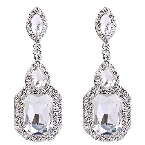 BriLove Wedding Bridal Dangle Earrings for Women Emerald Cut Crystal Infinity Figure 8 Chandelier Earrings Clear Silver-Tone