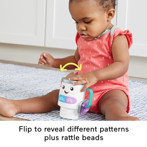 Fisher-Price Laugh & Learn Baby & Toddler Toy Wake Up & Learn Coffee Mug with Lights & Music for Ages 6+ Months, Multilanguage Version, HXF49