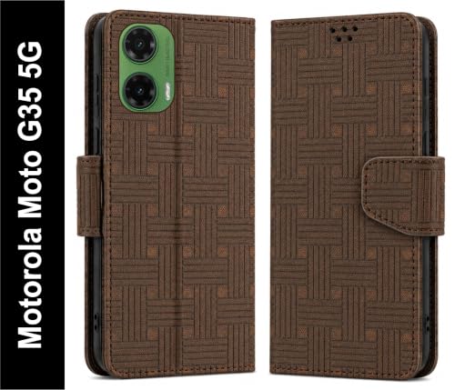 Image of SBMS Flip Cover for Motorola Moto G35 5G Back Cover Case with Magnatic Closure | Inbuilt Stand | Card & Money Pocket (Mat Brown)
