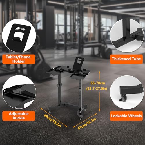 Image of Uboway Adjustable Dumbbell Stand- Dumbbell Rack with 4 Level Height Adjustment, Weight Stand for Dumbbells with Tablet Holder and Wheels, Hand Weight Rack for Adjustable Dumbbell Set, Home Gym Fitness