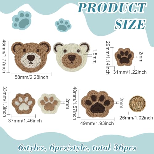 FINGERINSPIRE 48 peças, 8 estilos, ursinho de crochê, tecido de crochê, aplique de costura, aplique