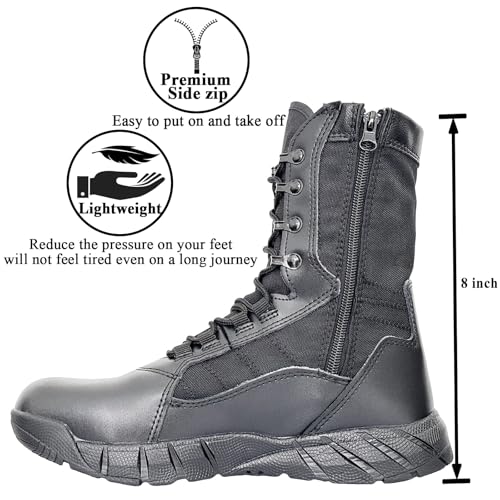 Image of Lightweight Man Tactical Military Boots Combat Boots Anti-Collision Side Zipper Training Lace Up Outdoor Hiking Breathable Shoe