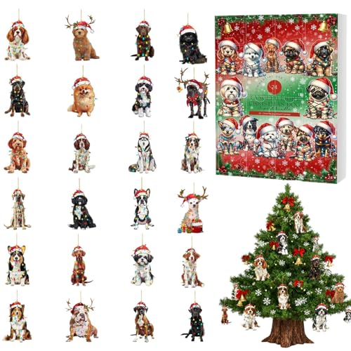 Conto alla rovescia fino a Natale, ornamento e decorazione per cani in acrilico 2D | ornamento calendario di 24 giorni – per feste stagionali, Halloween, ringraziamento, Pasqua, e
