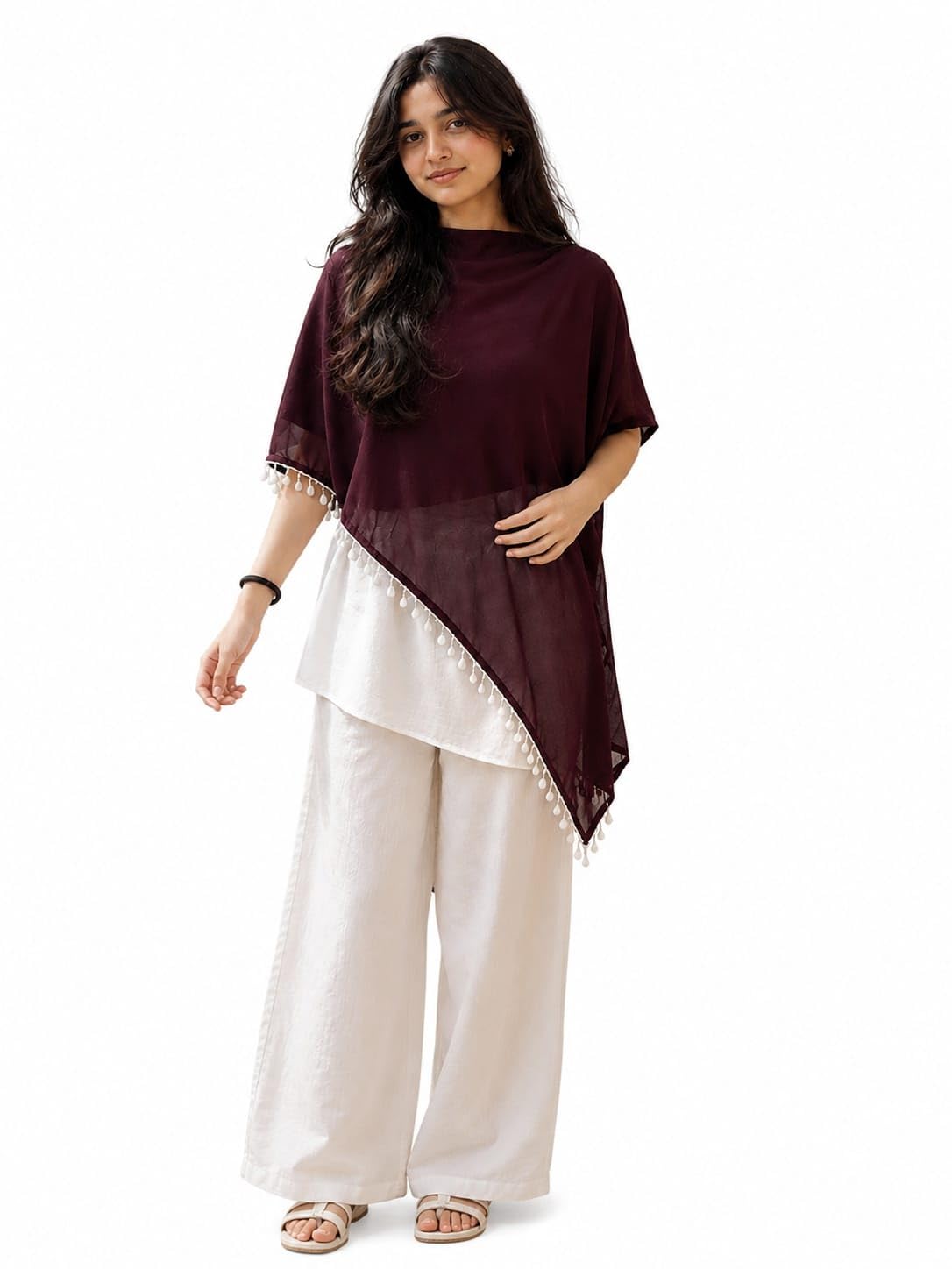 Dark brown Boho Beach Lace Cape with Shell Lace Trim, Sheer & Flowy-image-22
