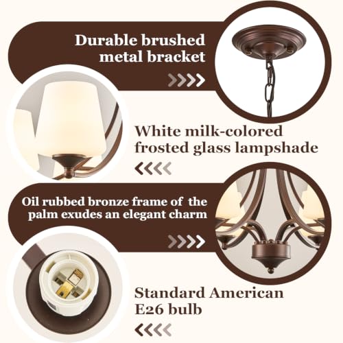 Image of 2 Tier Oil Rubbed Bronze Chandeliers 9 Light Large Modern Farmhouse Chandeliers for Dining Room Lights Fixture with Frosted Glass 47 inch Retro Chandeliers for Living Room Staircase, Height Adjustable