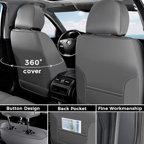 Image of Coverado Front Seat Covers, Car Seat Protector, Waterproof Nappa Leather Cushion, Fit for Most Sedans SUV Pick-up Truck-Gray&Black