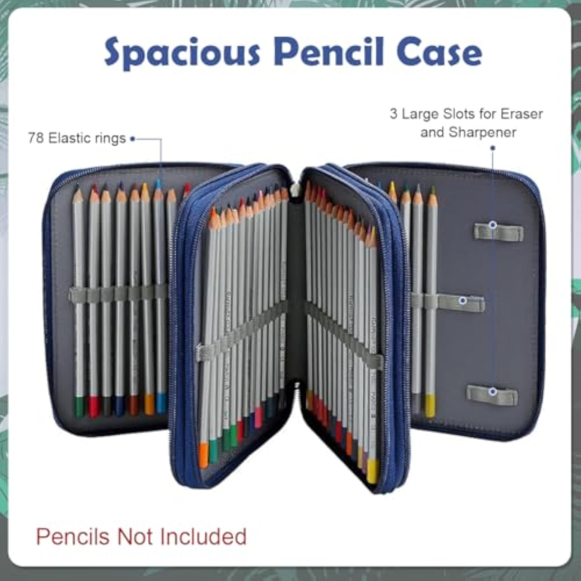Large Pencil Case with 78 Elastic Loops, 6.3×7.87×2.36in