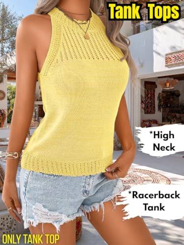 Image of ChiaoLezhee Women's Summer Knit Tank Tops, Racerback High Neck Lightweight Sweater Vest, Dressy Casual Outfits