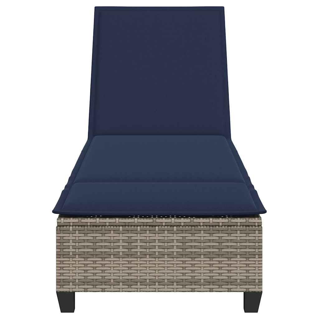Leżak do opalania z poduszkami, szary, 55 x 200 x 25,5 cm, polirattan, regulowane oparcie, fotel ogrodowy na taras, balkon, leżak relaksacyjny z poduszkami do wellness i odpoczynku