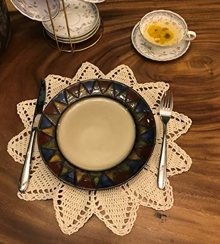 Janef Beige Handmade Crochet Cotton Table Mats Lace Doilies Doily Round Lace Placemats 13 Inches 4Pc #TOP3
