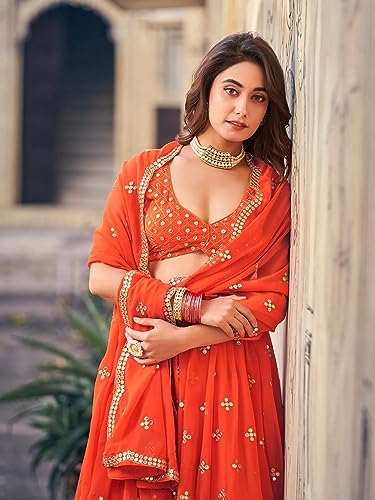 Fab Window orange georgette lehenga choli – image 7
