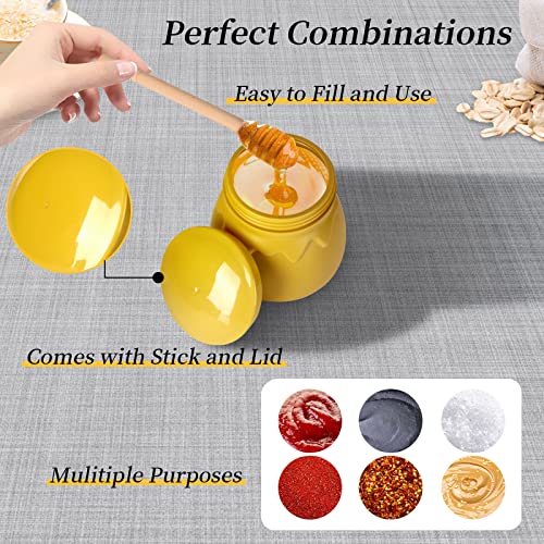 DOSTATNI 2 Pieces Honey Jar with Dipper and Lid Plastic Honey Pot Wooden Honey Stick Honey Dispenser for Store Honey and Syrup (2)