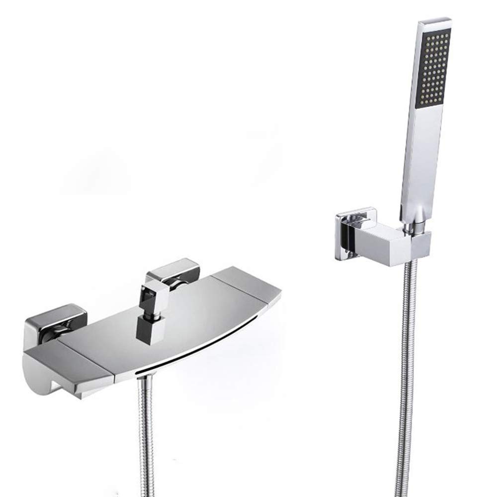 Robinet de baignoire cascade murale avec douchette à main chromée - 6