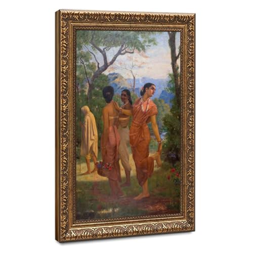 Toile Shakuntala de Raja Ravi Varma - Cadre Suspendu 30x45 cm pour Salon et Bureau