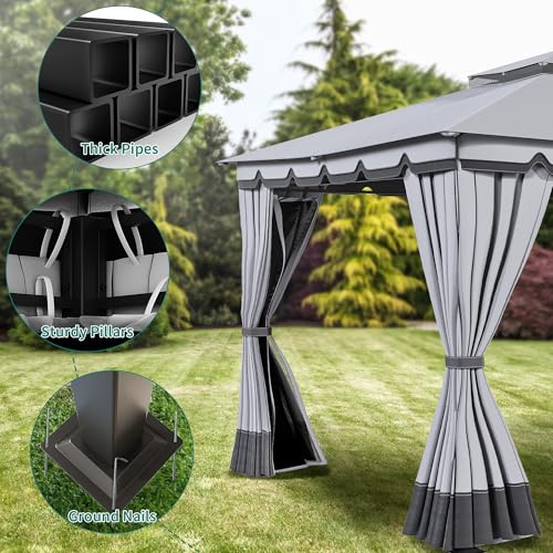 Yitahome MAYIH3NID0 10X12Ft Patio Gazebo Outdoor Double Roof Canopy Gazebo W/Netting & Curtains thumb #3