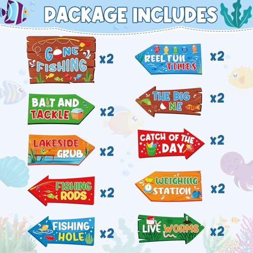 Image of Hooqict 20 Pieces Gone Fishing Sign Fishing Birthday Party Decorations Welcome Direction Signs for Kids Summer Birthday Party Supplies Retirement Decorations Baby Shower Fish Cutouts