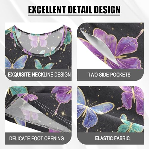 Pajama Short Sets Butterfly Pattern Black Background Soft Cotton Summer Sleepwear 2 Piece PJS Size 5-14T3