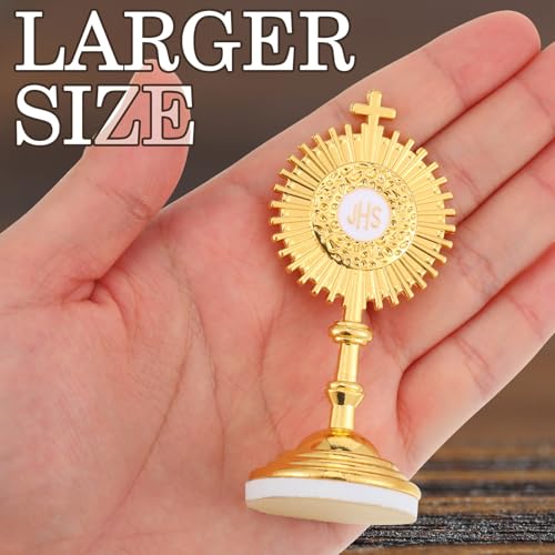 Image of Marsui 8 Pcs Standing Crucifix Mini Gold Cross with Base Metal Blessed Sacrament Catholic Monstrance 3.2 inch Jesus Christ Catholic Gift J-hs Cross Mini Table Decor for First Communion