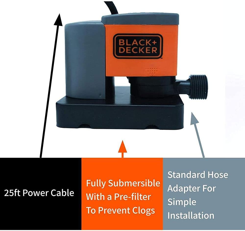 BLACK+DECKER Swimming Pool Cover Pump, 350 GPH Automatic