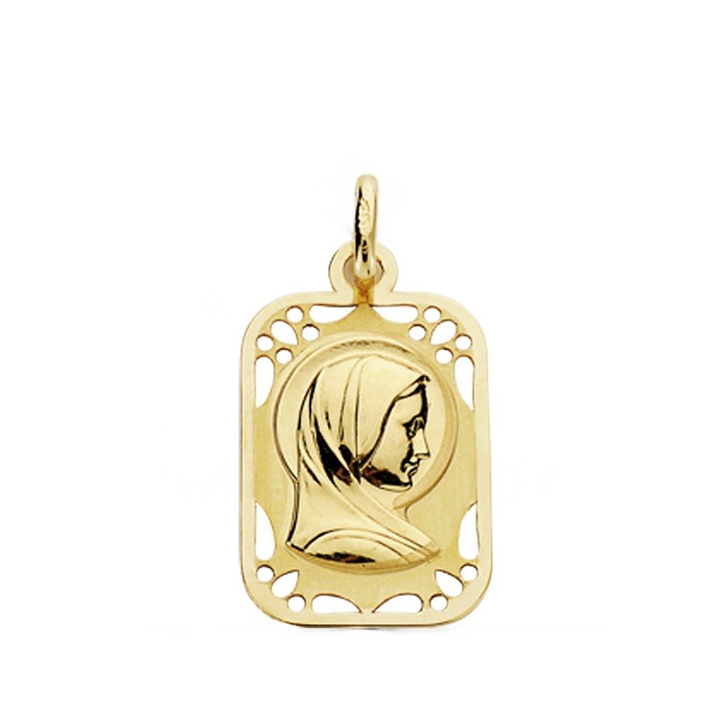Medalla Oro 18K Virgen Niña Cerco Calado 19mm. [Ab3690]