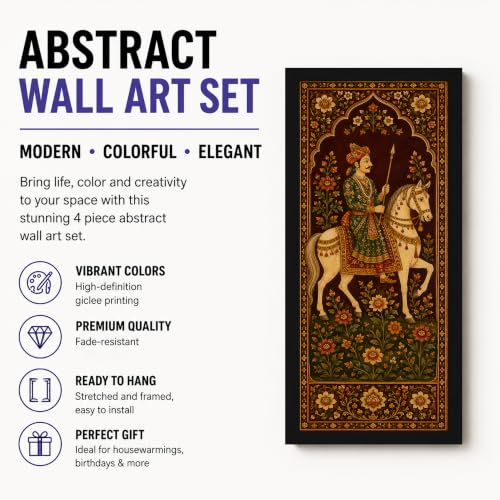 Image of PAINTINGMANTRA Royal Mughal Heritage Framed Wall Art Painting For Living Room | Rajasthani Palace Arch Poster with Frame for Wall, Decoration item for Bedroom, Home, Set of 4, Size- 9.5x19.5 Inch