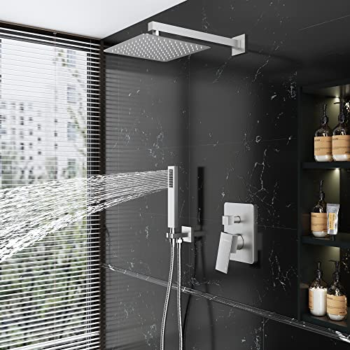 Gabrylly Shower Head System-Rain Shower head with handheld-Rainfall Shower Faucet Complete Set Complete-High Pressure 10" Stainless Steel Shower Valve Set, Brushed Nickel Gabrylly Shower Head System-Rain Shower head with handheld-Rainfall Shower Faucet Complete Set Complete-High Pressure 10" Stainless Steel Shower Valve Set, Brushed Nickel