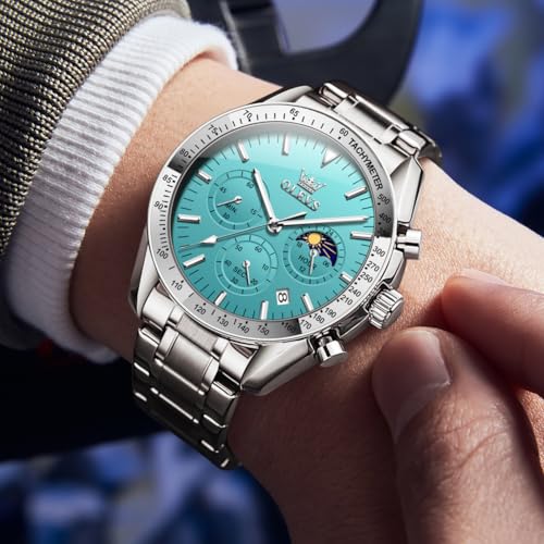 Image of OLEVS Mens Watches Luxury Diamond Calendar Stainless Steel Male Watches Business Dress Waterproof Luminous Fashion Watch for Men