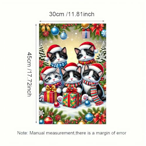 Image of BlissYard Christmas Cat Garden Flag 12x18 Inch Polyester | Double sided polyester, Christmas kittens santa hats boxes design, cozy cat lover decor for holiday porch and yard